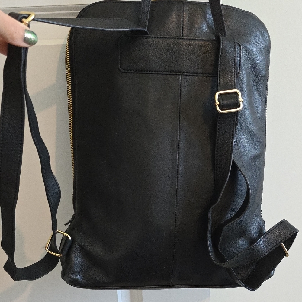 Margot Black Leather Laptop Backpack - Picture 6 of 16